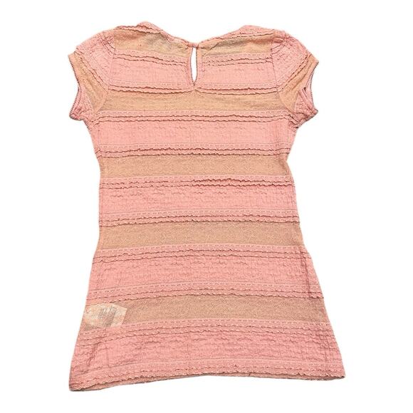 GUESS Y2K Top Peach Fitted Mesh Lace Sheer Sz M Romantic Coquette Blouse Stretch - Picture 8 of 8